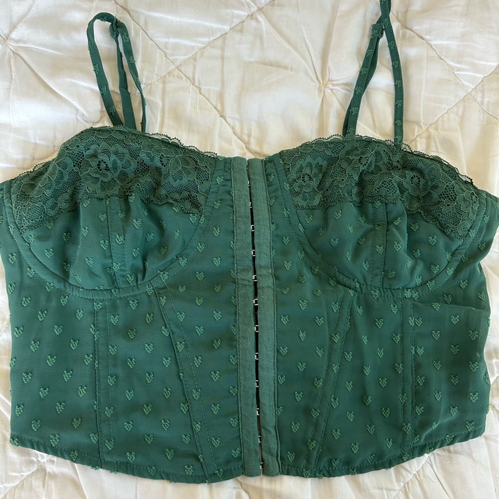 Dark green Pacsun lace up corset top